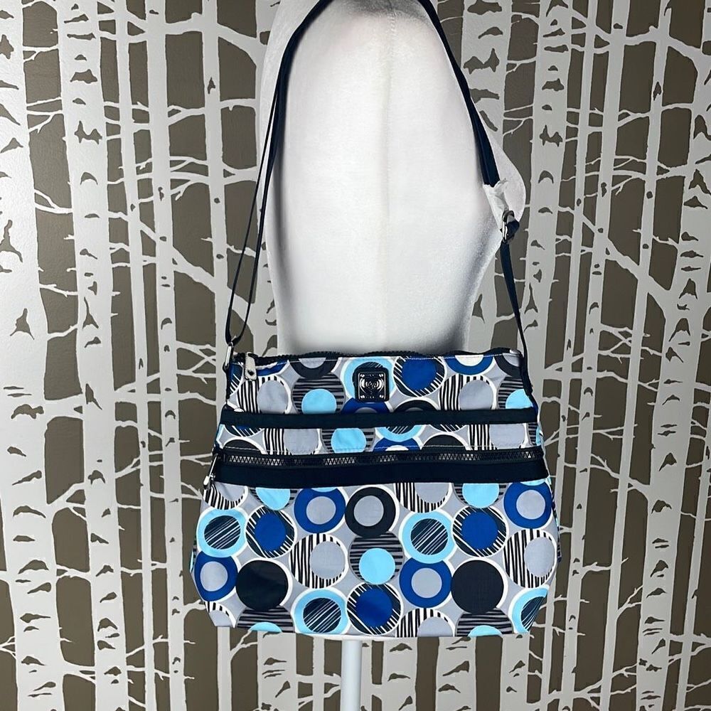 Brighton Dot Print Nylon Crossbody Bag Blue, Black, Gray, White